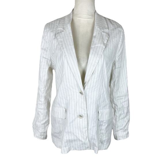 Evereve Taylor Ivory PinStripe Blazer Jacket Linen Blend Size Small - Picture 3 of 8